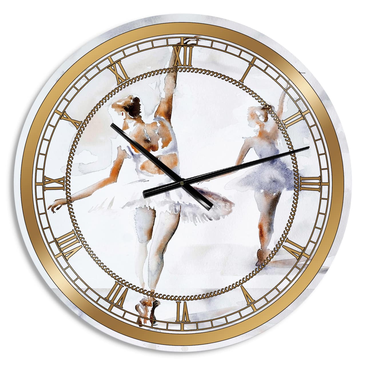 Designart 'Watercolors Ballerinas Dance Ii Glam Wall Clock